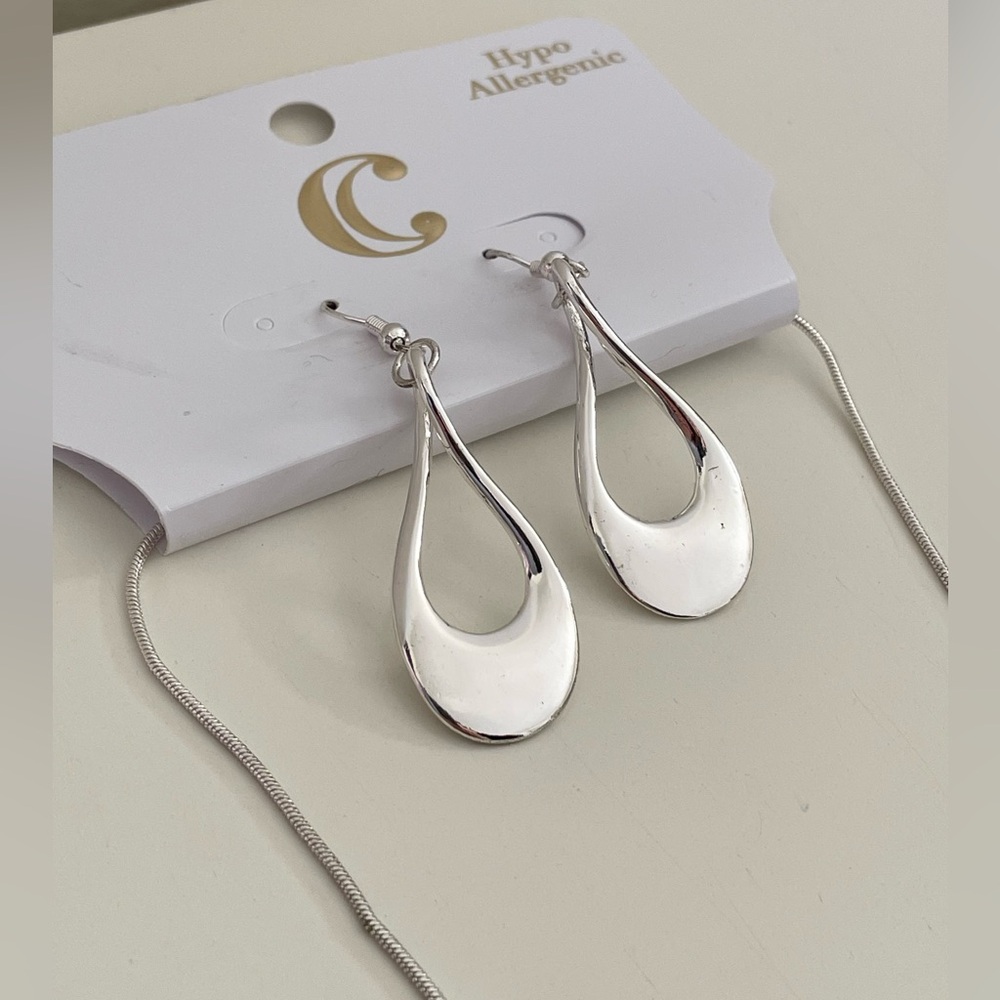 Charming Charlie Elegant Silver Metal Necklace and Earrings Jewelry Set - Picture 6 of 12
